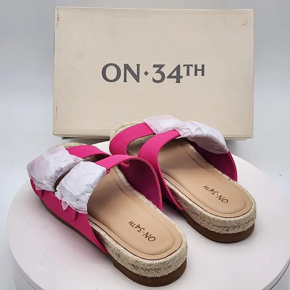 NEW - ON 34th Mila Pink Double Strap Espadrille Slide Sandals Women's Size 5M
